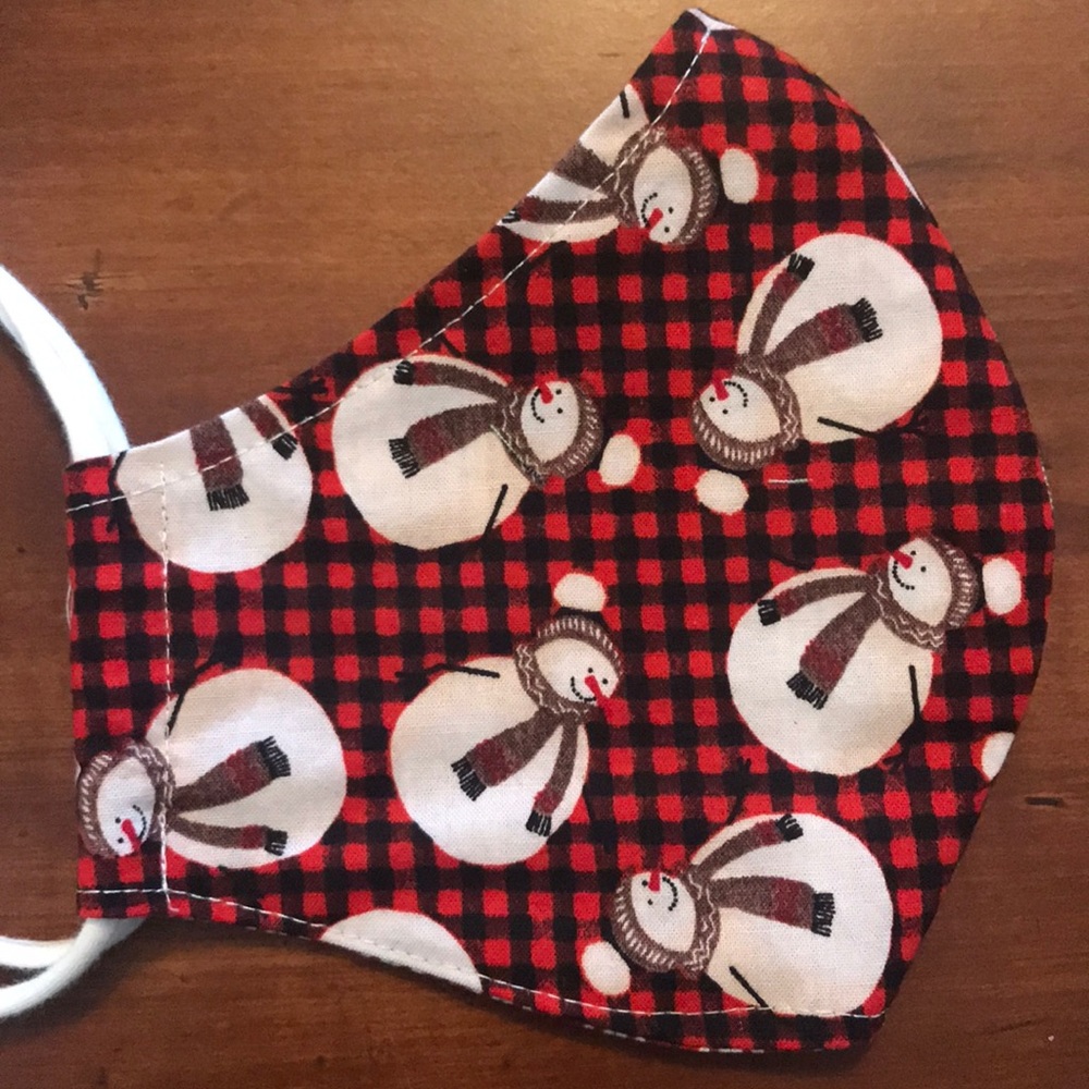 Snowmen Plaid Face Mask Handmade Reversible